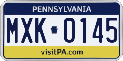 PA license plate MXK0145