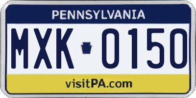 PA license plate MXK0150
