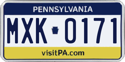 PA license plate MXK0171