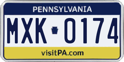 PA license plate MXK0174