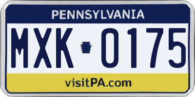 PA license plate MXK0175