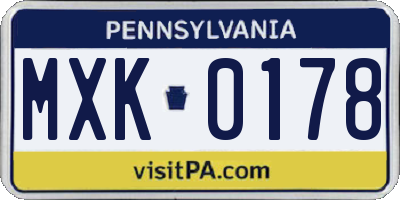 PA license plate MXK0178