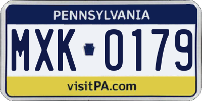 PA license plate MXK0179