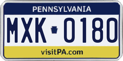PA license plate MXK0180
