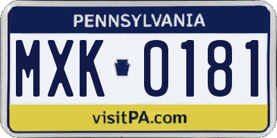 PA license plate MXK0181