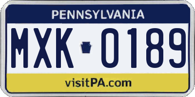 PA license plate MXK0189
