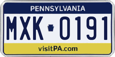 PA license plate MXK0191