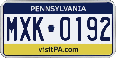 PA license plate MXK0192