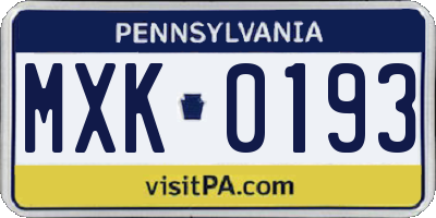 PA license plate MXK0193