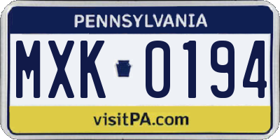 PA license plate MXK0194