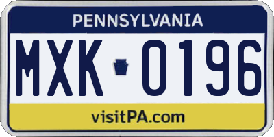 PA license plate MXK0196