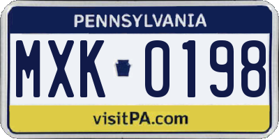 PA license plate MXK0198
