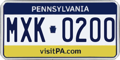 PA license plate MXK0200