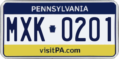 PA license plate MXK0201