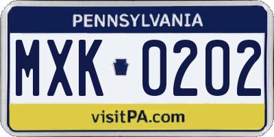 PA license plate MXK0202