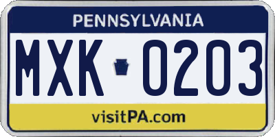 PA license plate MXK0203