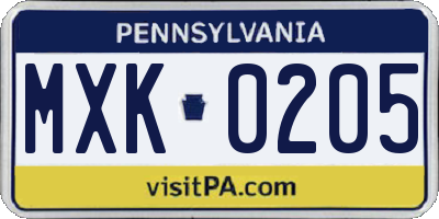 PA license plate MXK0205