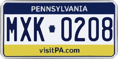 PA license plate MXK0208