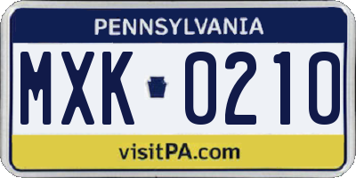 PA license plate MXK0210