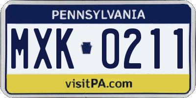 PA license plate MXK0211