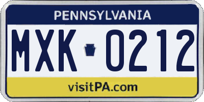 PA license plate MXK0212