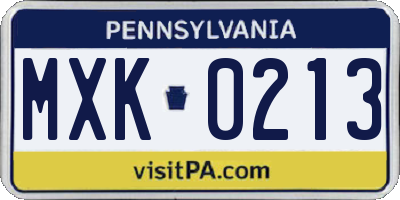 PA license plate MXK0213