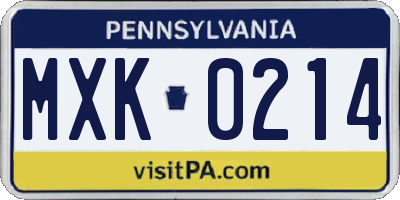 PA license plate MXK0214
