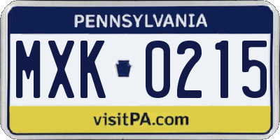 PA license plate MXK0215
