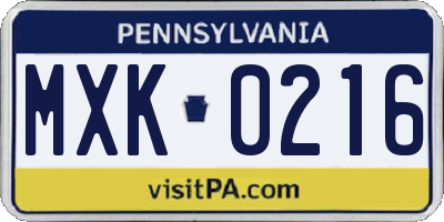 PA license plate MXK0216