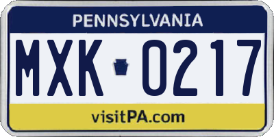 PA license plate MXK0217