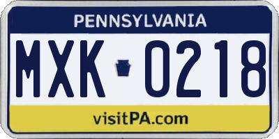 PA license plate MXK0218