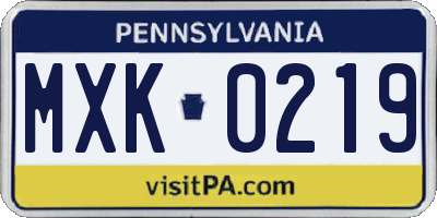 PA license plate MXK0219