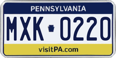 PA license plate MXK0220