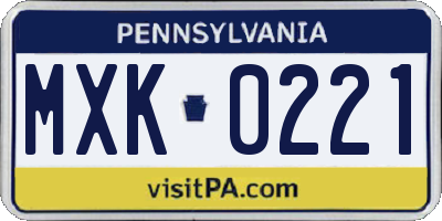 PA license plate MXK0221
