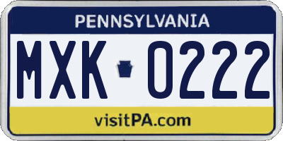 PA license plate MXK0222