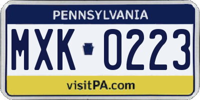 PA license plate MXK0223
