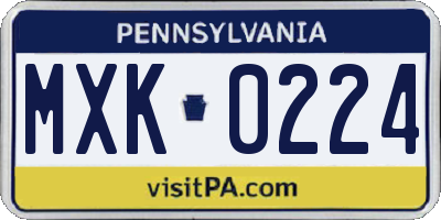 PA license plate MXK0224