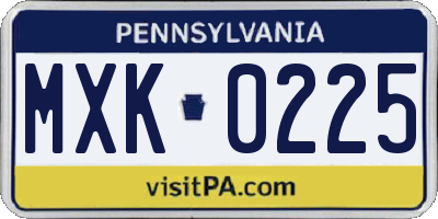 PA license plate MXK0225