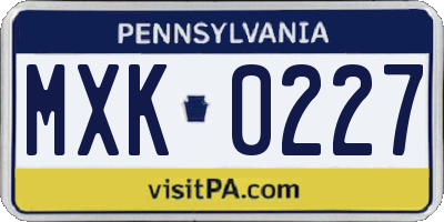 PA license plate MXK0227