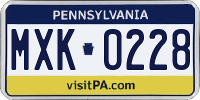 PA license plate MXK0228