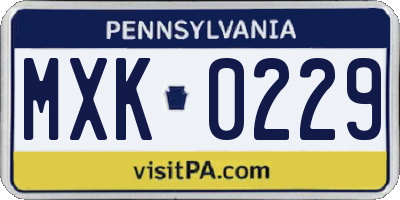 PA license plate MXK0229
