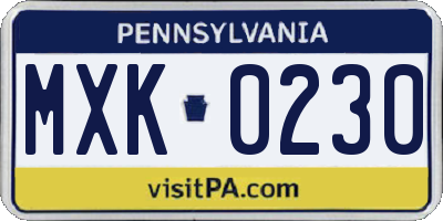 PA license plate MXK0230