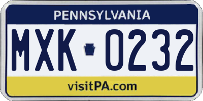 PA license plate MXK0232