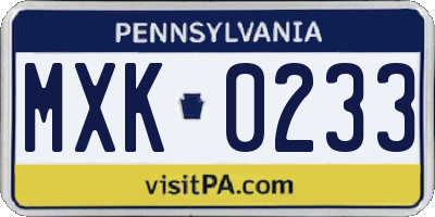 PA license plate MXK0233