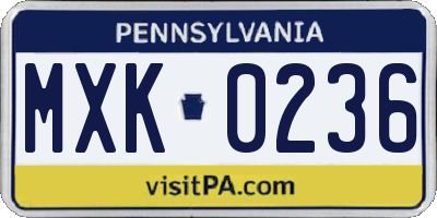 PA license plate MXK0236