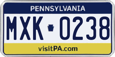 PA license plate MXK0238