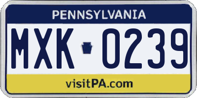PA license plate MXK0239