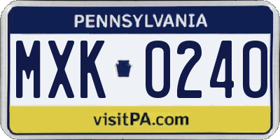 PA license plate MXK0240
