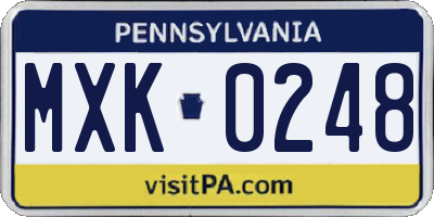 PA license plate MXK0248