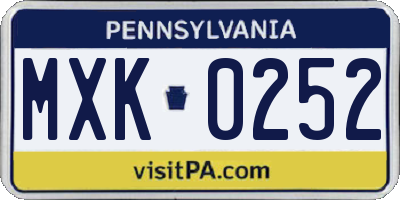 PA license plate MXK0252